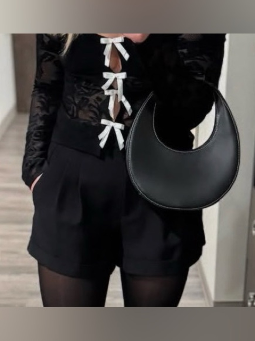 Staud Black Leather Mini Moon Bag - Picture 7 of 9